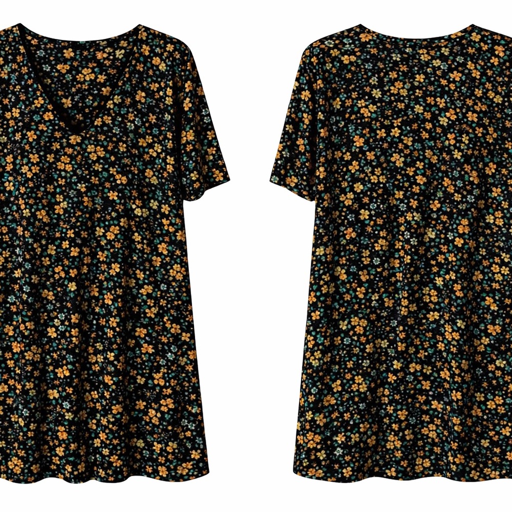 Zara Floral Mini Dress Size Large | Black with Yellow & Blue Ditsy Print